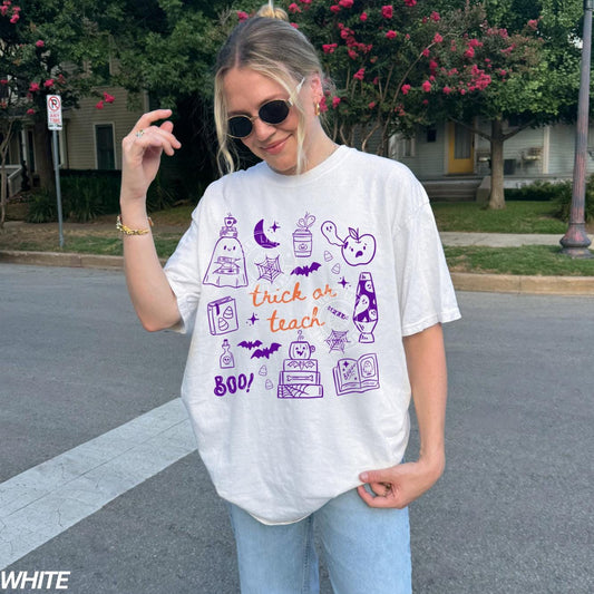 Teacher Halloween Shirt, Trick or Teach Shirt, Cute Halloween Teacher Shirt, Spooky Teacher Tshirt, Retro Ghost Teacher Tee