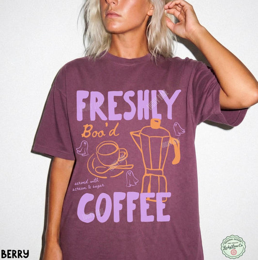 Halloween Coffee Shirt, Freshly Boo’d Coffee Shirt, Cute Ghost Shirt, Skeleton Halloween Tshirt, Coffee Lover Gift, Spooky