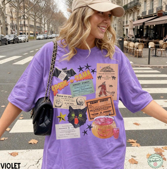 Retro Halloween Shirt, Vintage Halloween Party Ephemera Tshirt, Spooky Season Tee, Halloween Cat Shirt, Bat Halloween Tee