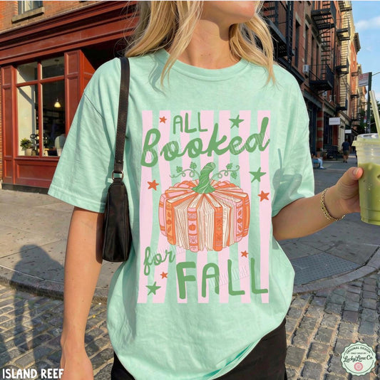 All Booked for Fall Shirt, Book Pumpkin Shirt, Fall Bookish Tee, Preppy Autumn Tshirt, Book Lover Gift, Cozy Season Reading