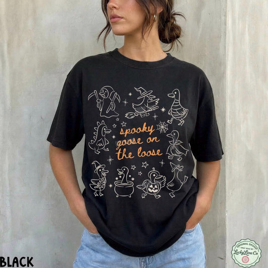 Spooky Goose on the Loose Shirt, Silly Goose Halloween Shirt, Silly Goose Tee, Cute Spooky Season Tshirt, Funny Goose Shirt