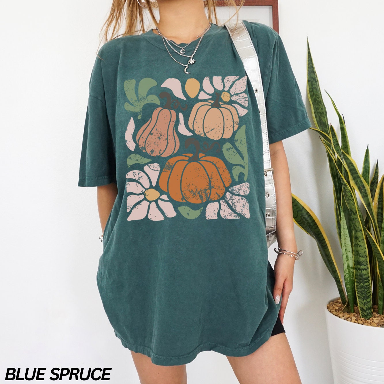 Retro Pumpkin Shirt, Floral Fall Shirt, Boho Pumpkin Shirt, Abstract Flowers, Tee, Halloween Shirt, Pumpkin Season Shirt