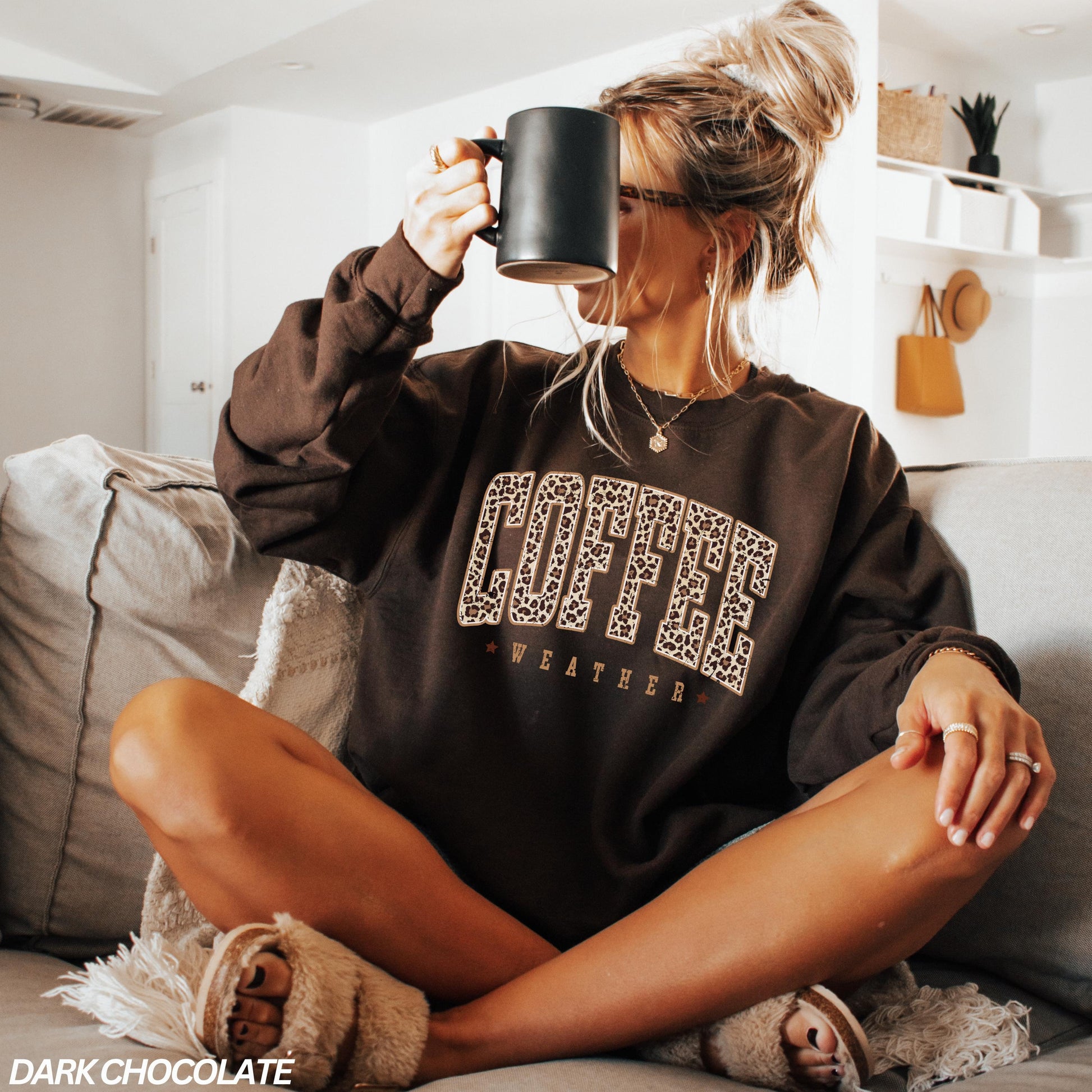 Coffee Weather Sweatshirt, Leopard Print Sweatshirt, Coffee Lover Shirt, Fall Sweatshirt for Women, Autumn Girly, Coffee Lover Sweatshirt