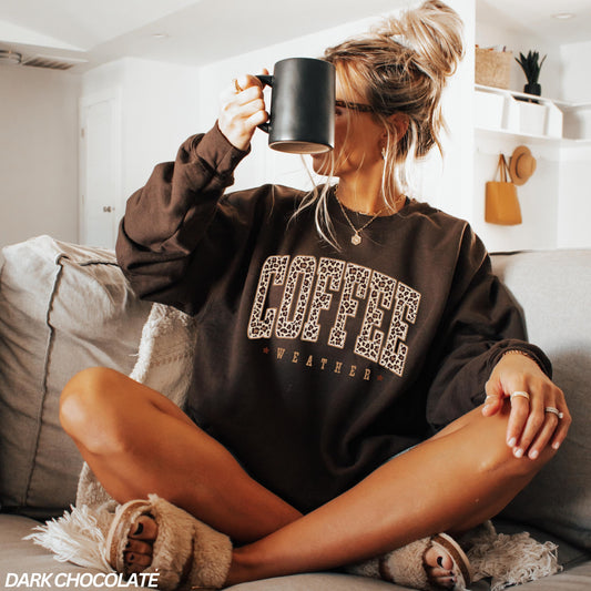 Coffee Weather Sweatshirt, Leopard Print Sweatshirt, Coffee Lover Shirt, Fall Sweatshirt for Women, Autumn Girly, Coffee Lover Sweatshirt