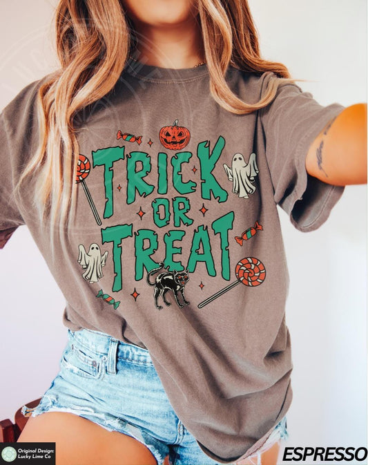 Trick or Treat Shirt, Halloween Shirt, Pumpkin Season Shirt, Cute Ghost Shirt, Spooky Vibes Shirt, Retro Halloween Tee, Fall