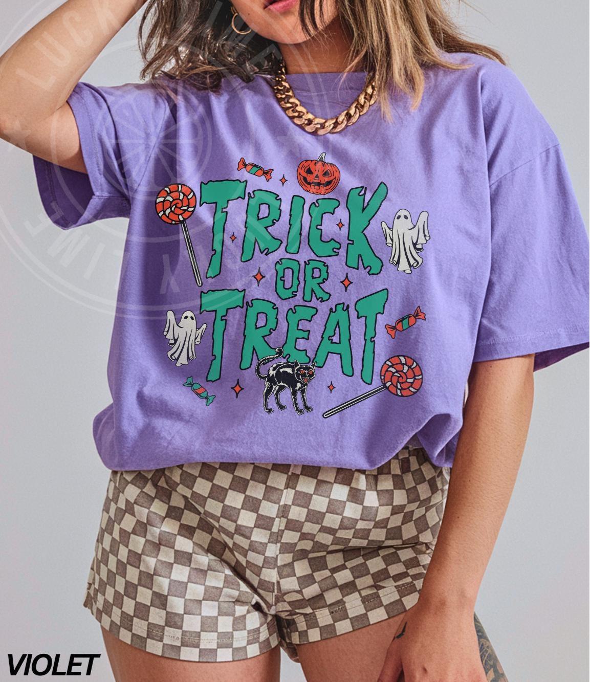 Trick or Treat Shirt, Halloween Shirt, Pumpkin Season Shirt, Cute Ghost Shirt, Spooky Vibes Shirt, Retro Halloween Tee, Fall