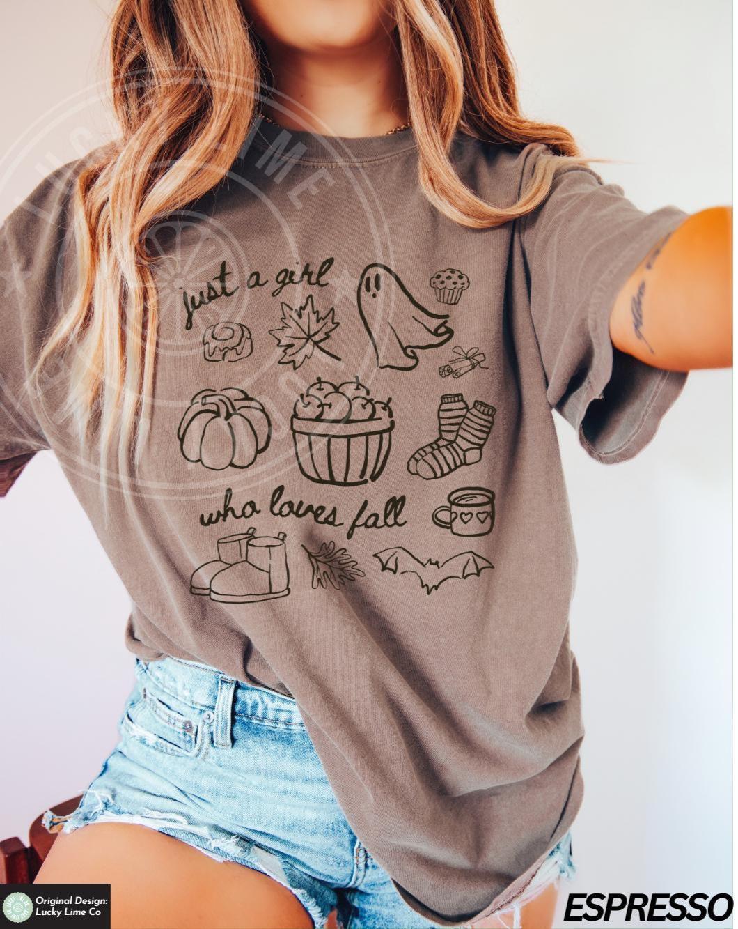Just A Girl Who Loves Fall Shirt, Pumpkin Season Shirt, Coffee Weather Shirt, Halloween Shirt, Fall Shirt, Autumn Shirt, Cute Ghost Shirt