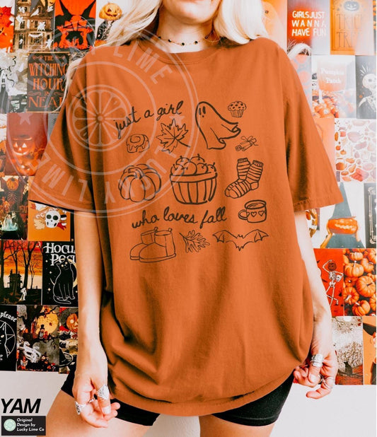 Just A Girl Who Loves Fall Shirt, Pumpkin Season Shirt, Coffee Weather Shirt, Halloween Shirt, Fall Shirt, Autumn Shirt, Cute Ghost Shirt