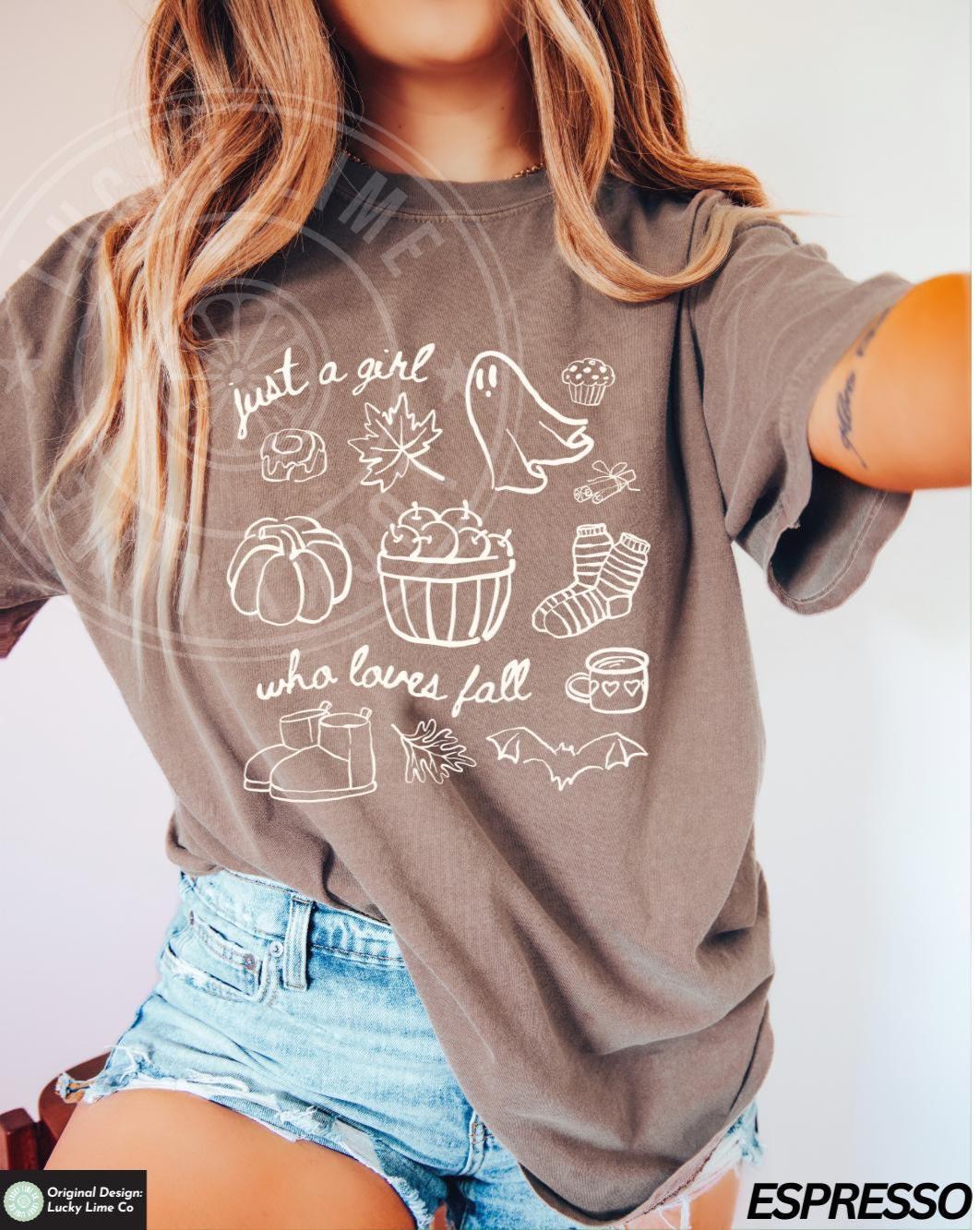 Just A Girl Who Loves Fall Shirt, Pumpkin Season Shirt, Coffee Lover Shirt, Thanksgiving Shirt, Fall Shirt, Autumn Shirt, Cute Ghost Tshirt