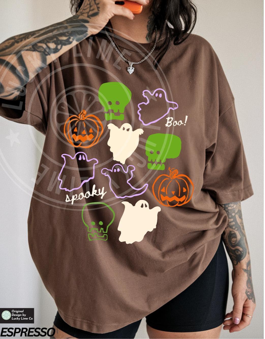 Retro Halloween Shirt, Halloween Tshirt, Skeleton Halloween Tee, Cute Ghost Shirt, Pumpkin Season, Spooky Vibes Graphic Tee