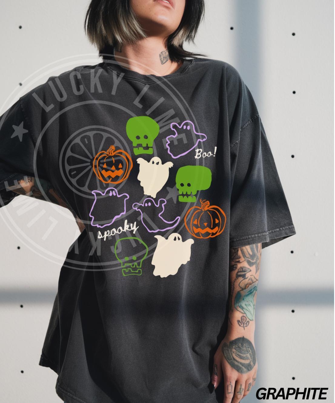 Retro Halloween Shirt, Halloween Tshirt, Skeleton Halloween Tee, Cute Ghost Shirt, Pumpkin Season, Spooky Vibes Graphic Tee