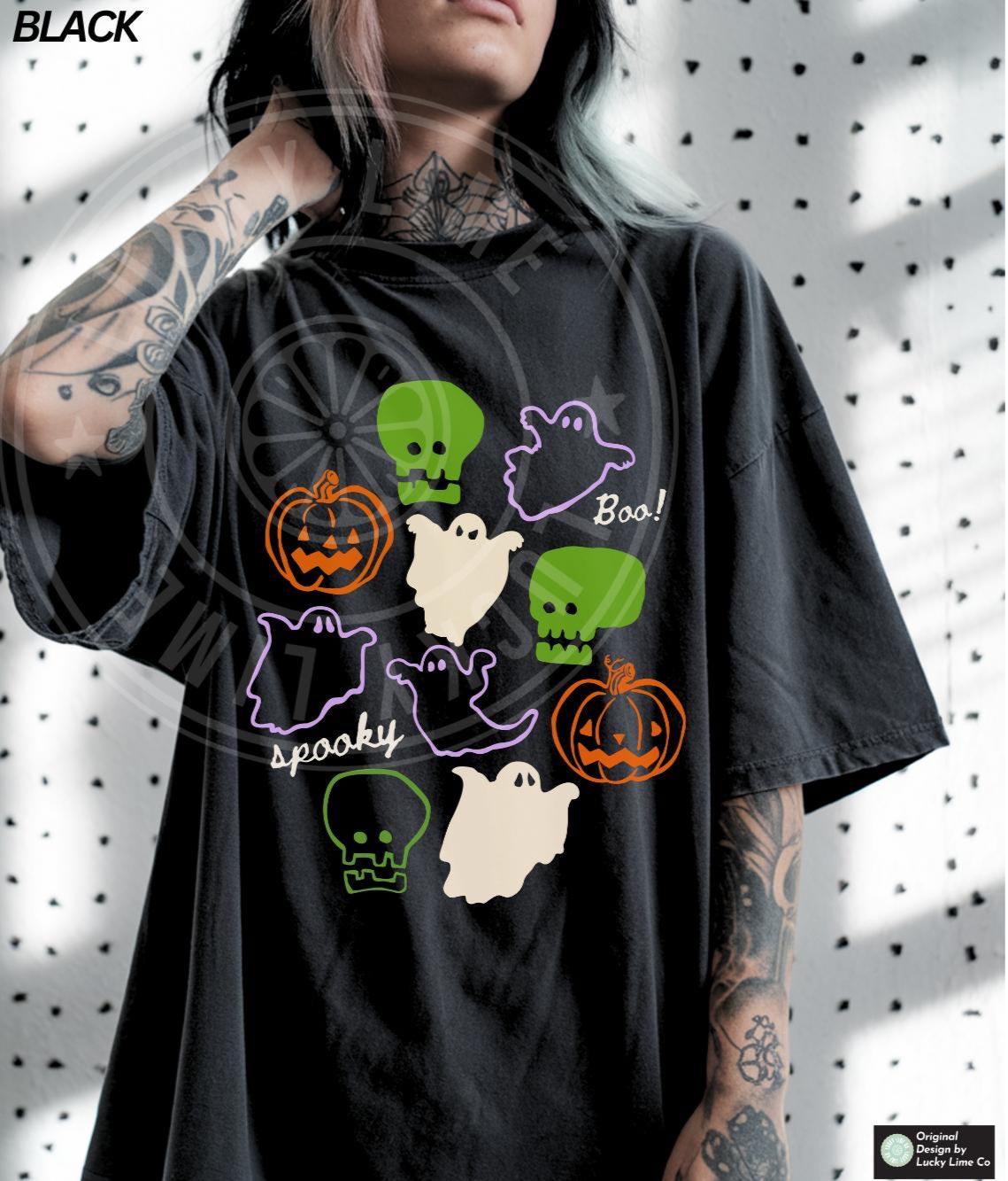 Retro Halloween Shirt, Halloween Tshirt, Skeleton Halloween Tee, Cute Ghost Shirt, Pumpkin Season, Spooky Vibes Graphic Tee