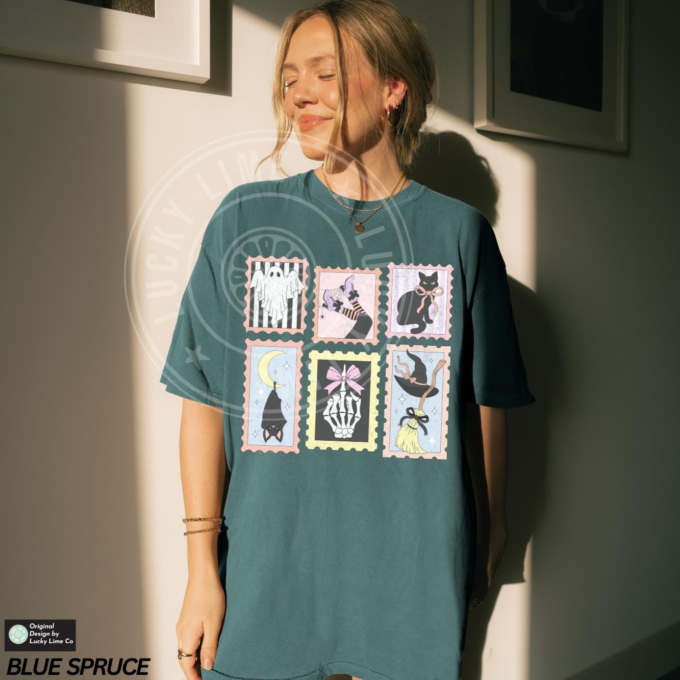 Retro Halloween Cat Ghost Shirt, Halloween Stamp Shirt, Skeleton Halloween, Cute Ghost Tee, Preppy Halloween, Women's Retro Halloween Shirt