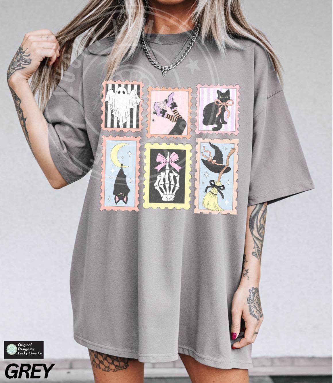 Retro Halloween Cat Ghost Shirt, Halloween Stamp Shirt, Skeleton Halloween, Cute Ghost Tee, Preppy Halloween, Women's Retro Halloween Shirt
