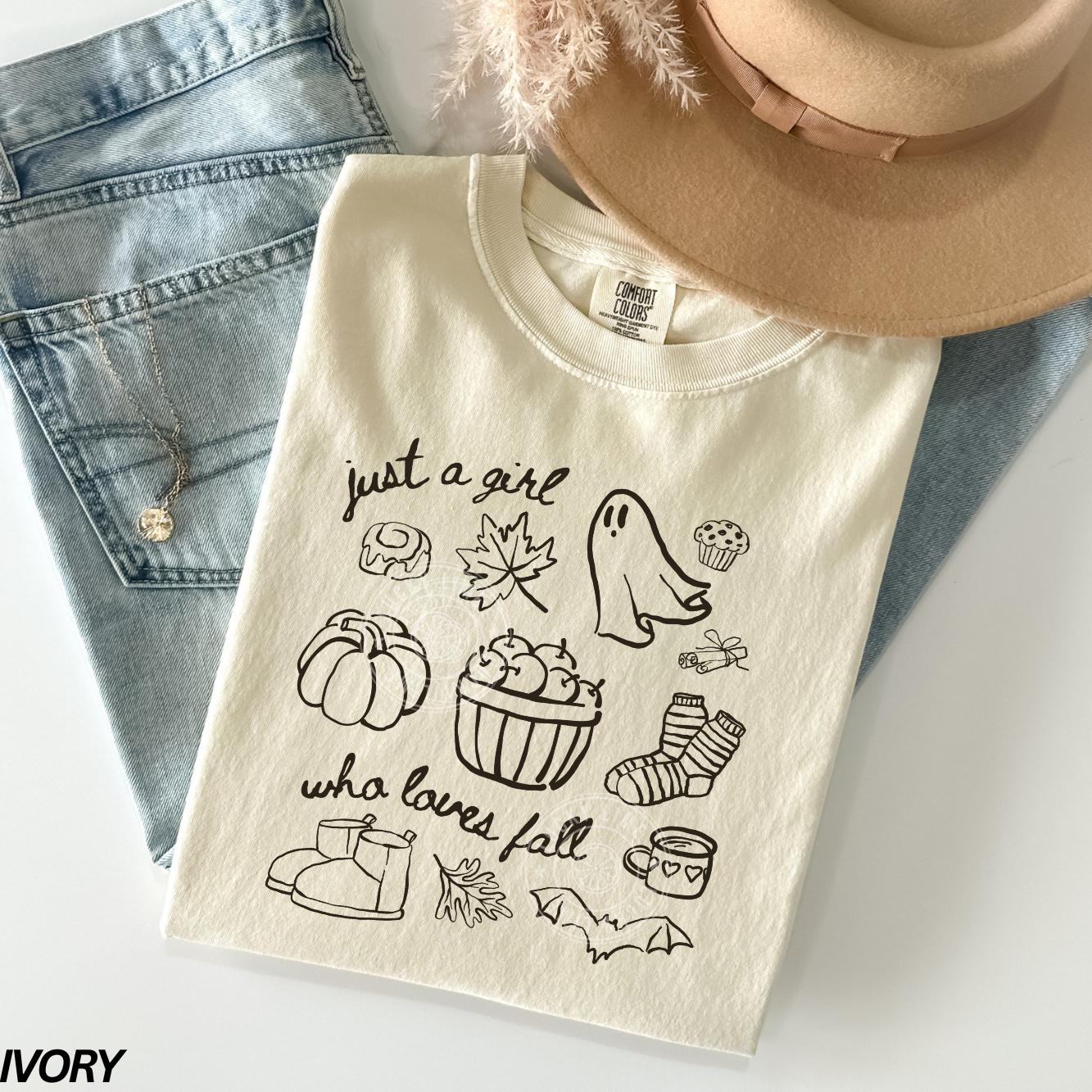 Just A Girl Who Loves Fall Shirt, Pumpkin Season Shirt, Coffee Weather Shirt, Halloween Shirt, Fall Shirt, Autumn Shirt, Cute Ghost Shirt
