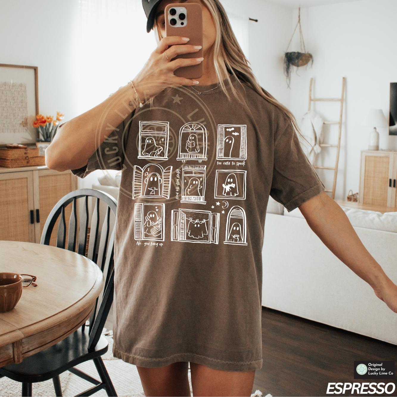 Cute Halloween Ghost Shirt, Ghost Frames Shirt, Hand Drawn Cute Ghost Doodles Tshirt, Funny Halloween Tee, Womens Halloween, Funny Ghost Tee