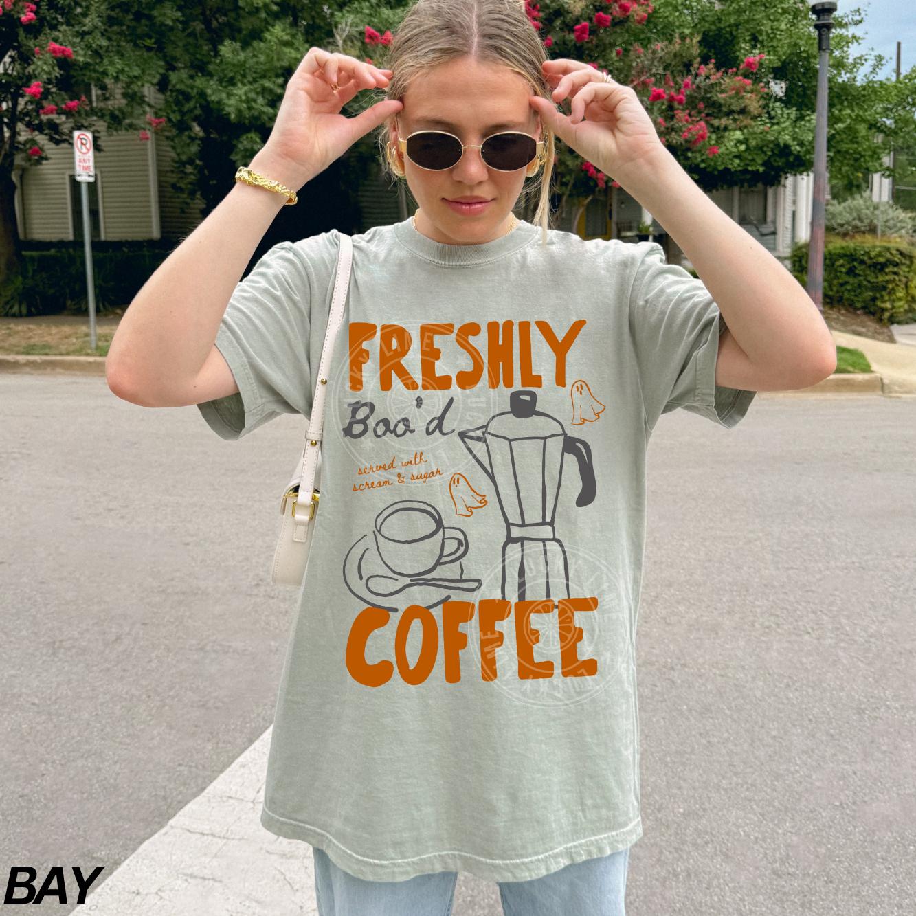 Freshly Boo’d Coffee Shirt, Halloween Coffee Shirt, Ghost Coffee Shirt, Cute Ghost Tee, Skeleton Halloween, Coffee Lover Gift, Halloween Tee