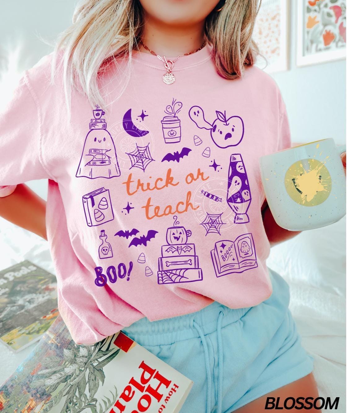 Teacher Halloween Shirt, Trick or Teach Shirt, Cute Halloween Teacher Shirt, Spooky Teacher Tshirt, Retro Ghost Teacher Tee