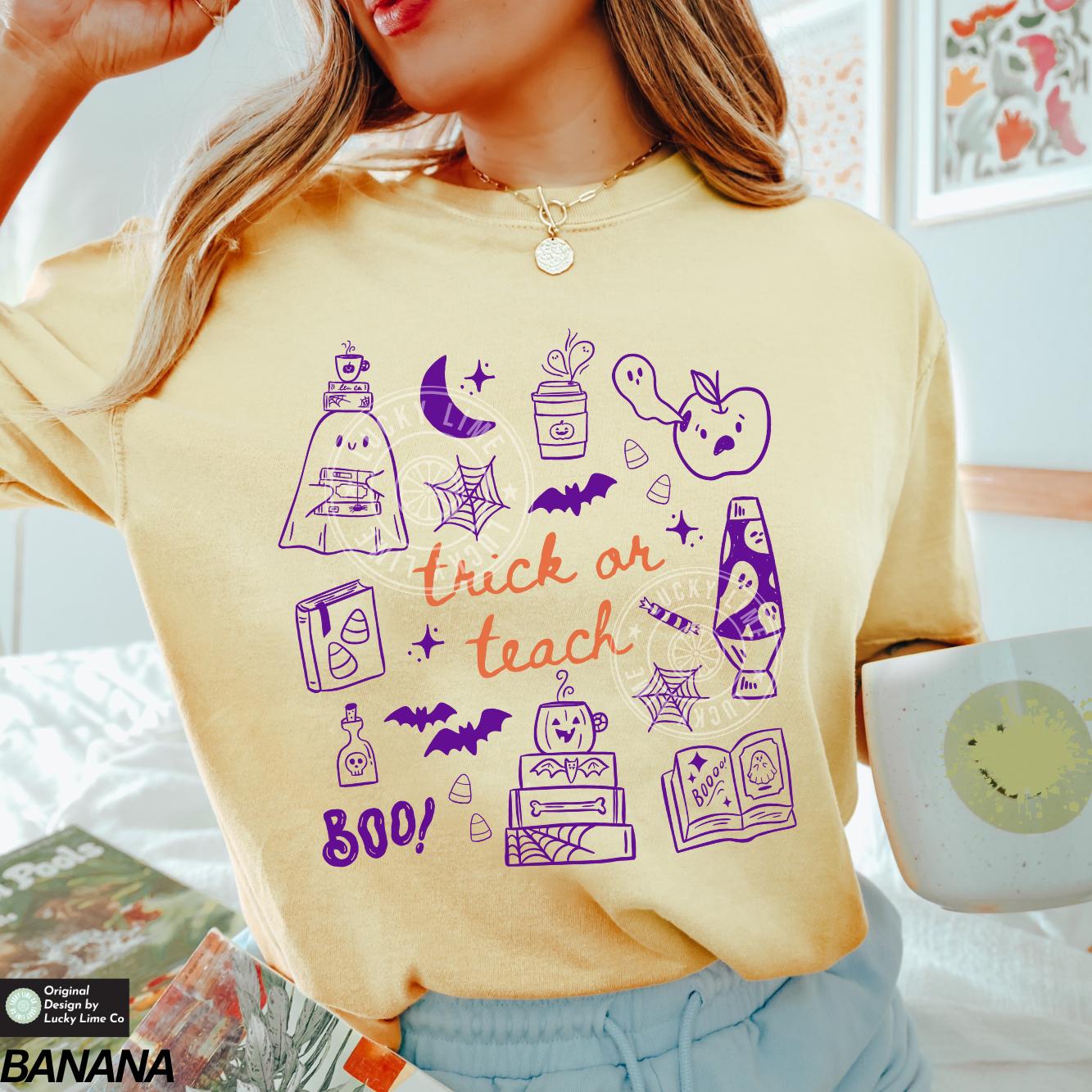 Teacher Halloween Shirt, Trick or Teach Shirt, Cute Halloween Teacher Shirt, Spooky Teacher Tshirt, Retro Ghost Teacher Tee