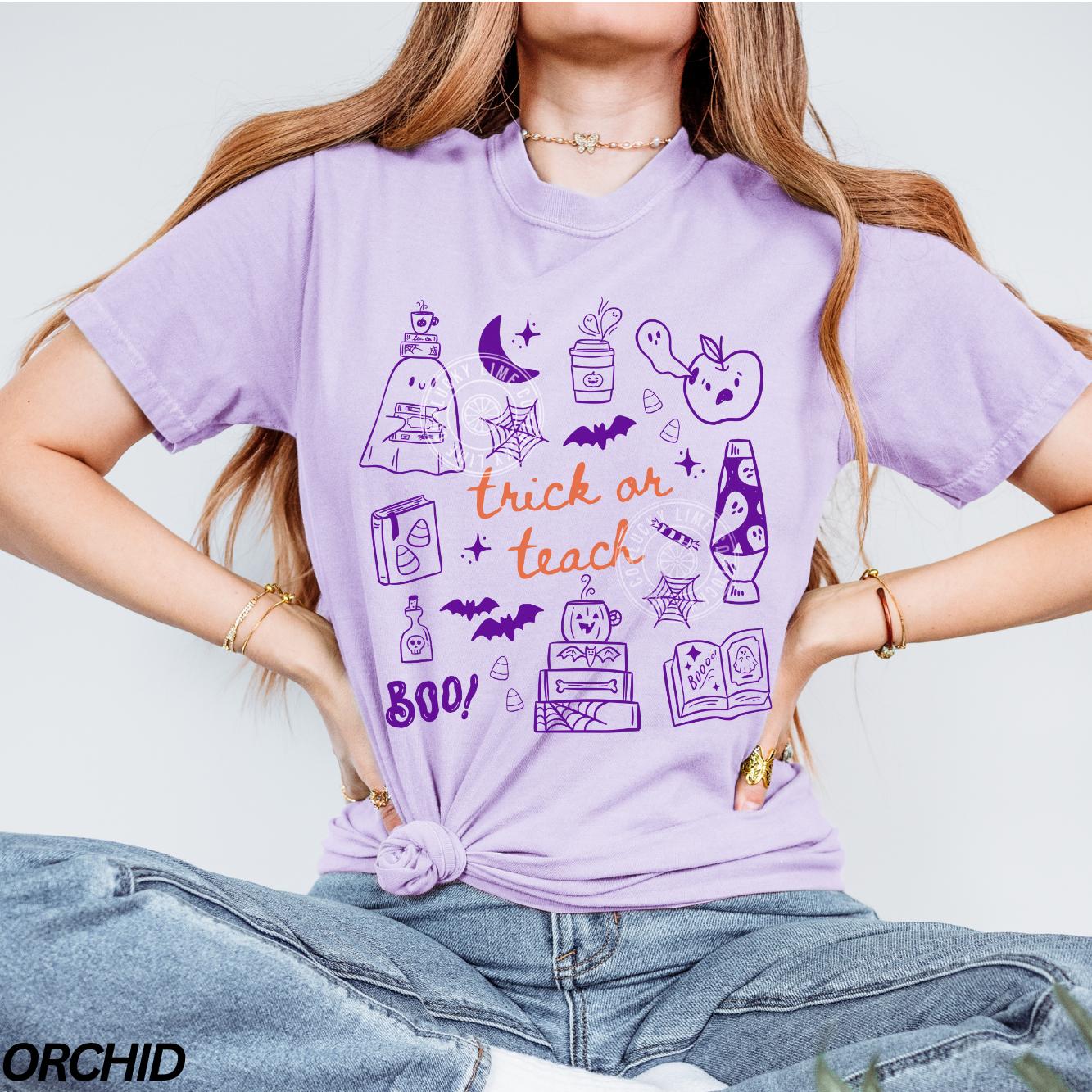 Teacher Halloween Shirt, Trick or Teach Shirt, Cute Halloween Teacher Shirt, Spooky Teacher Tshirt, Retro Ghost Teacher Tee