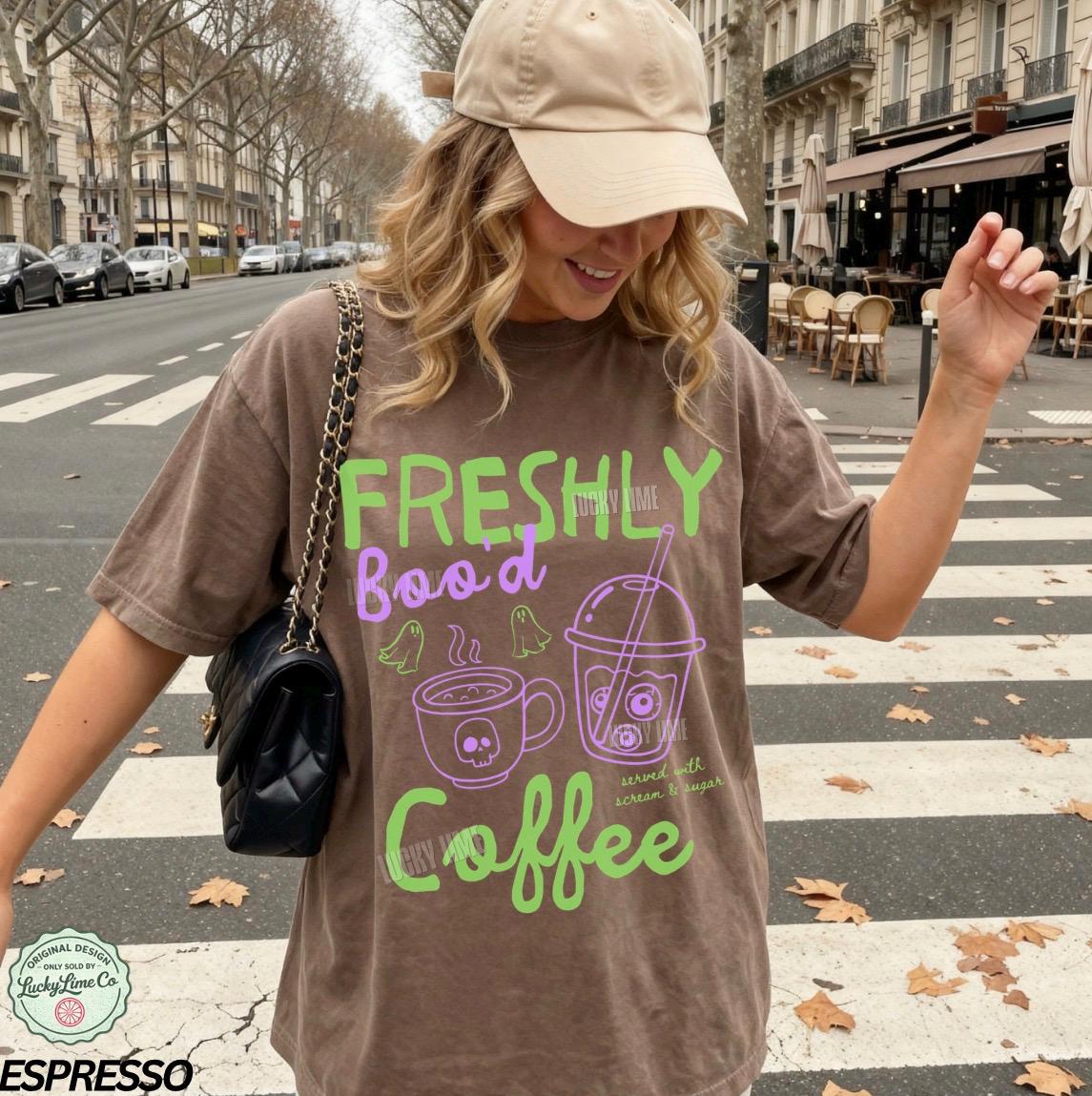 Halloween Coffee Shirt, Freshly Boo’d Coffee Tee, Spooky Season Shirt, Cute Ghost Shirt, Skeleton Halloween Coffee Lover Gift, Pumpkin Spice
