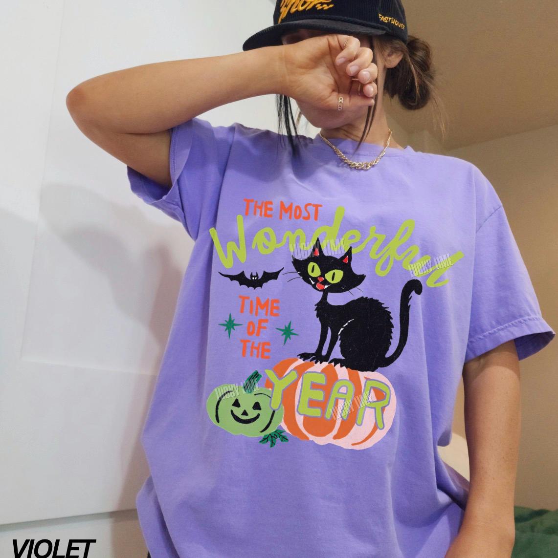 Retro Halloween Shirt, Cat Halloween Tee, The Most Wonderful Time of the Year Shirt, Spooky Season, Fall Vibes Graphic Tee, Pumpkin Shirt