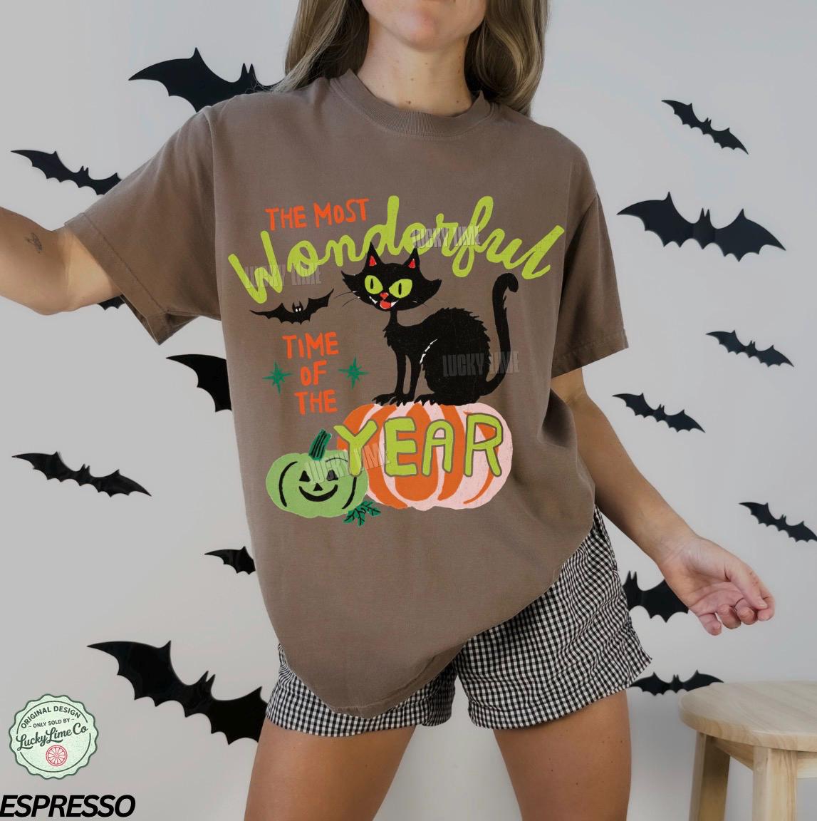 Retro Halloween Shirt, Cat Halloween Tee, The Most Wonderful Time of the Year Shirt, Spooky Season, Fall Vibes Graphic Tee, Pumpkin Shirt