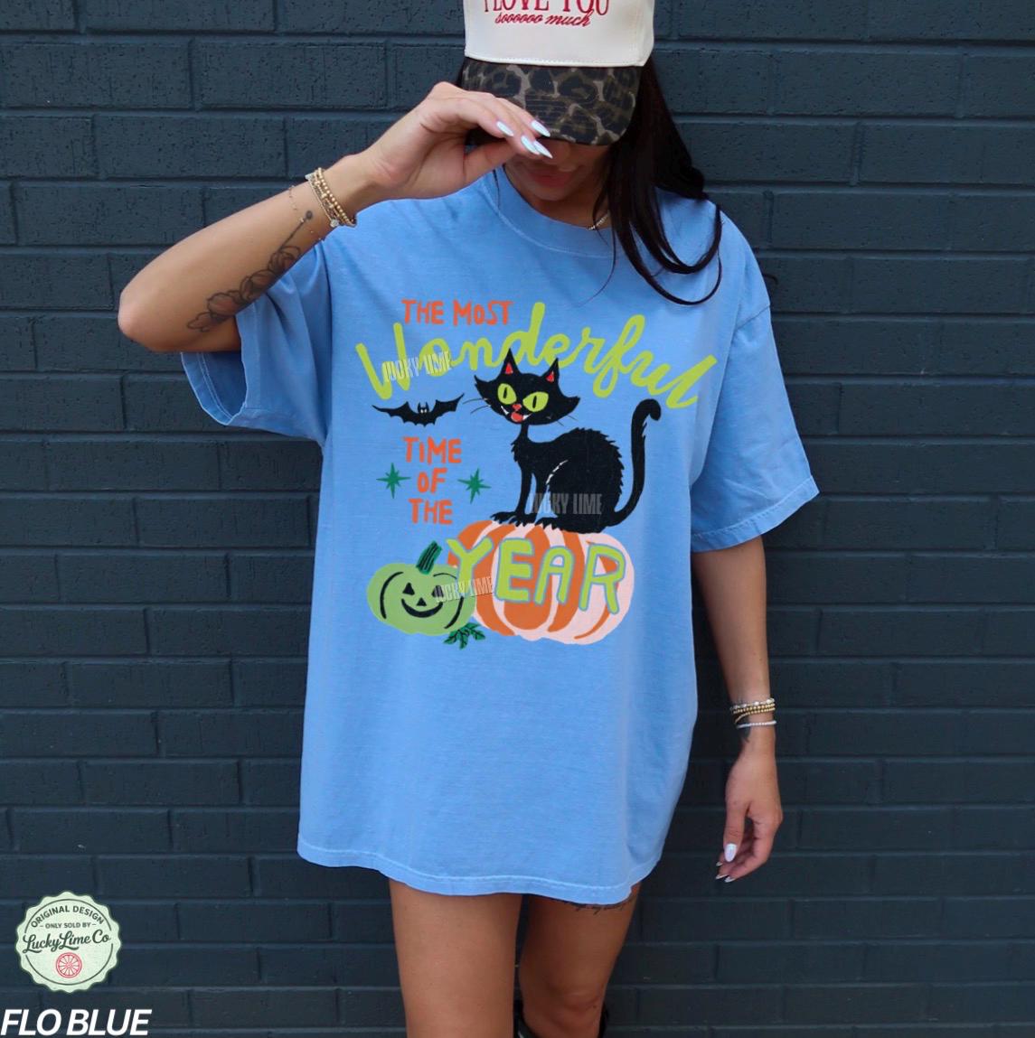 Retro Halloween Shirt, Cat Halloween Tee, The Most Wonderful Time of the Year Shirt, Spooky Season, Fall Vibes Graphic Tee, Pumpkin Shirt