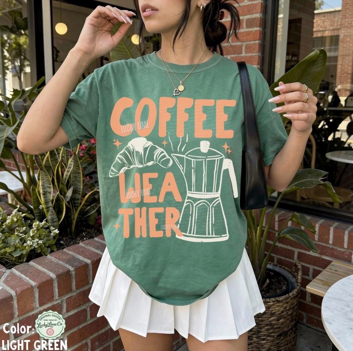 Coffee Weather Tshirt, Coffee Weather Shirt, Pumpkin Spice Season, Coffee and Croissant Tee, Fall Graphic Tee, Autumn Shirt