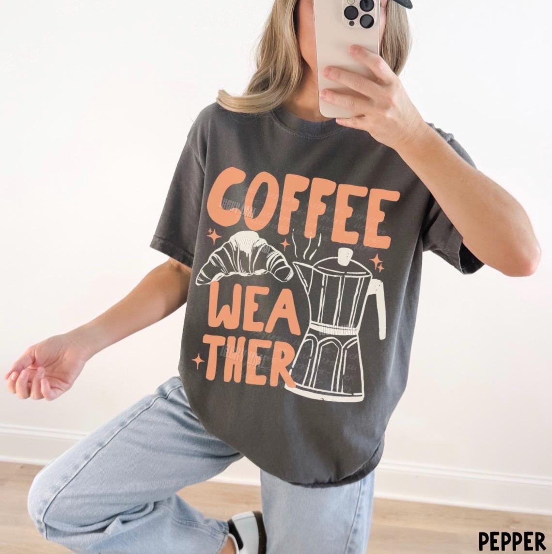 Coffee Weather Tshirt, Coffee Weather Shirt, Pumpkin Spice Season, Coffee and Croissant Tee, Fall Graphic Tee, Autumn Shirt