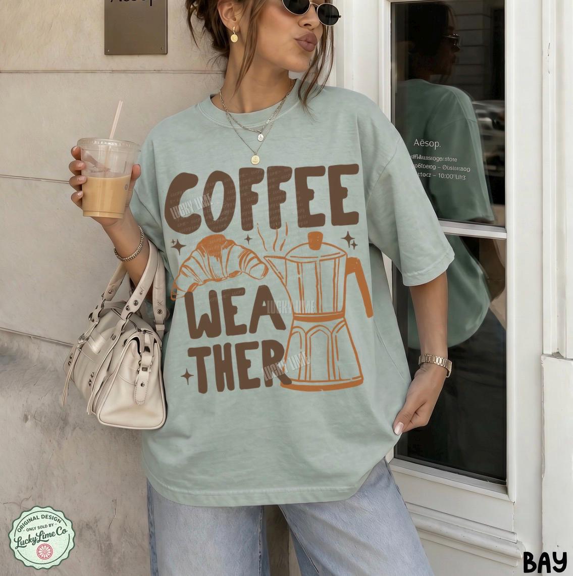 Coffee Weather Shirt, Coffee Weather T-Shirt, Pumpkin Spice Season, Coffee and Croissant Tee, Fall Graphic Tee, Autumn Shirt