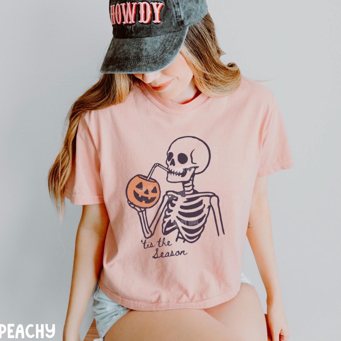 Tis The Season Halloween Cropped Shirt, Skeleton Halloween Shirt, Funny Halloween, Summerween Crop Top, Womens Boxy Tee