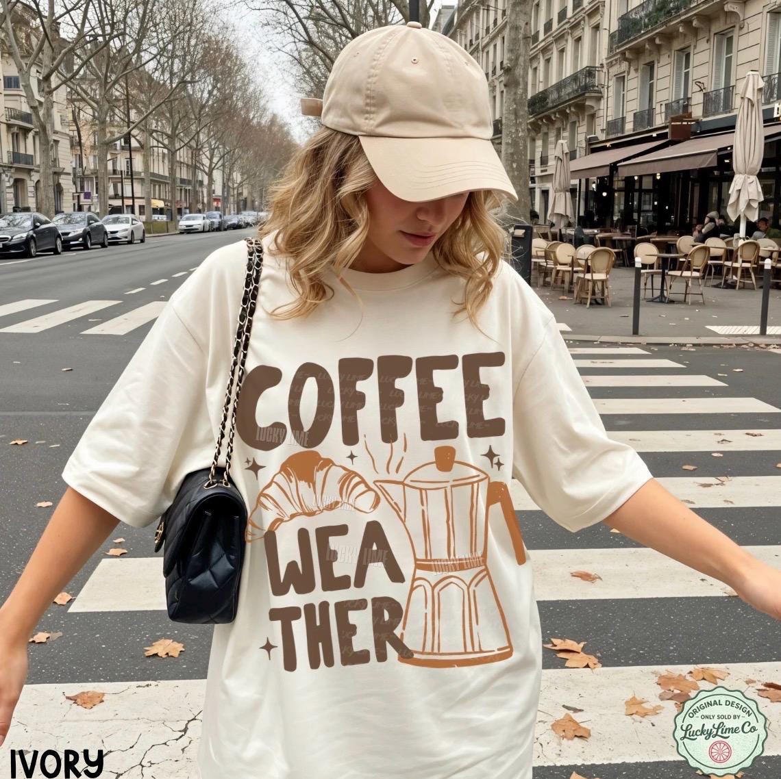 Coffee Weather Shirt, Coffee Weather T-Shirt, Pumpkin Spice Season, Coffee and Croissant Tee, Fall Graphic Tee, Autumn Shirt
