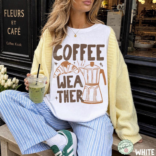 Coffee Weather Shirt, Coffee Weather T-Shirt, Pumpkin Spice Season, Coffee and Croissant Tee, Fall Graphic Tee, Autumn Shirt