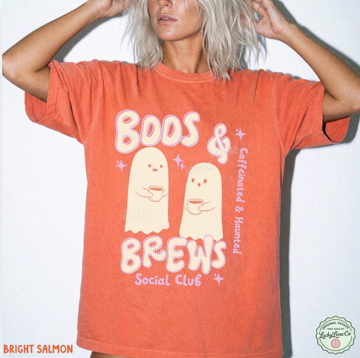 Retro Halloween Coffee Shirt, Cute Ghost Tshirt, Boos and Brews Tee, Caffeinated and Haunted Graphic Tee, Womens Halloween Apparel, Trending