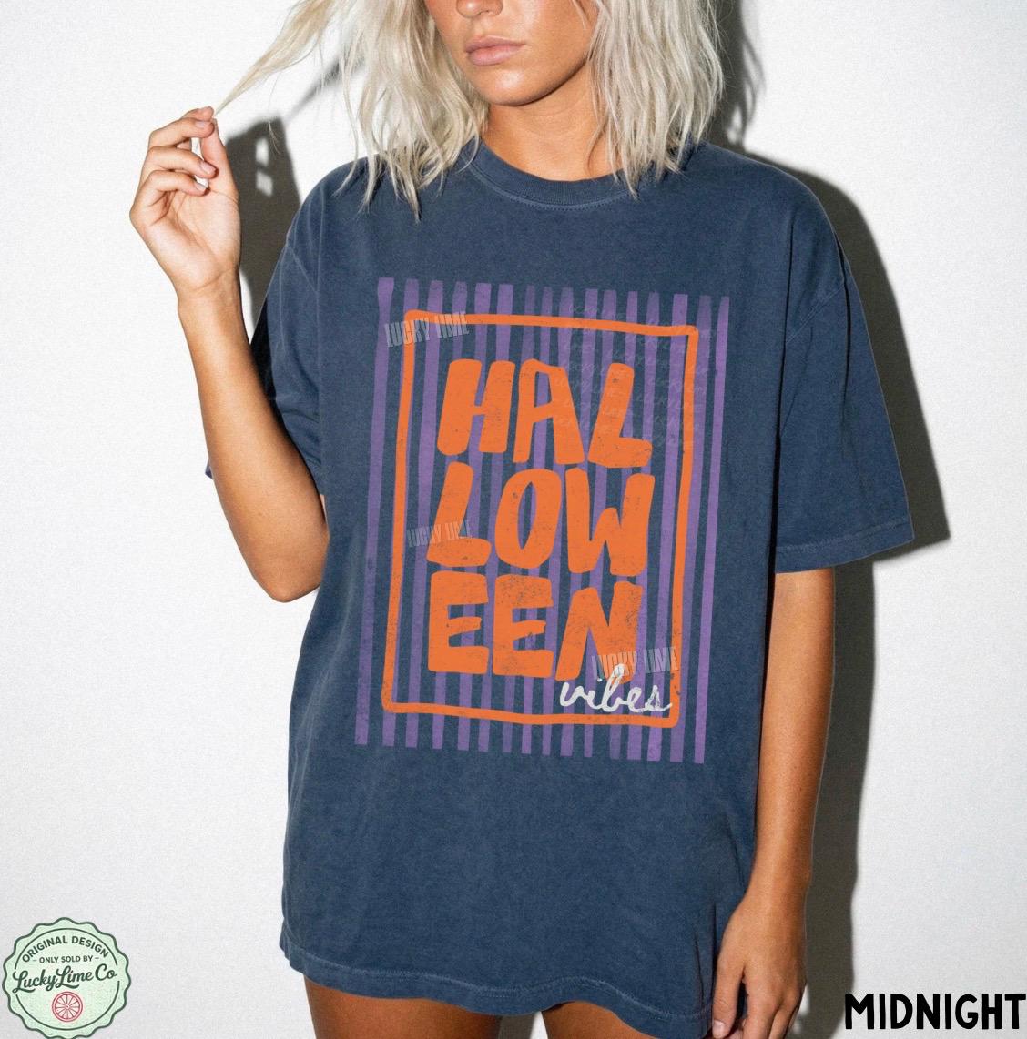 Halloween Vibes Shirt, Trendy Halloween Tee, Striped Halloween Shirt, Retro Halloween Tshirt, Preppy Halloween, Fall Graphic Tee, Spooky Top