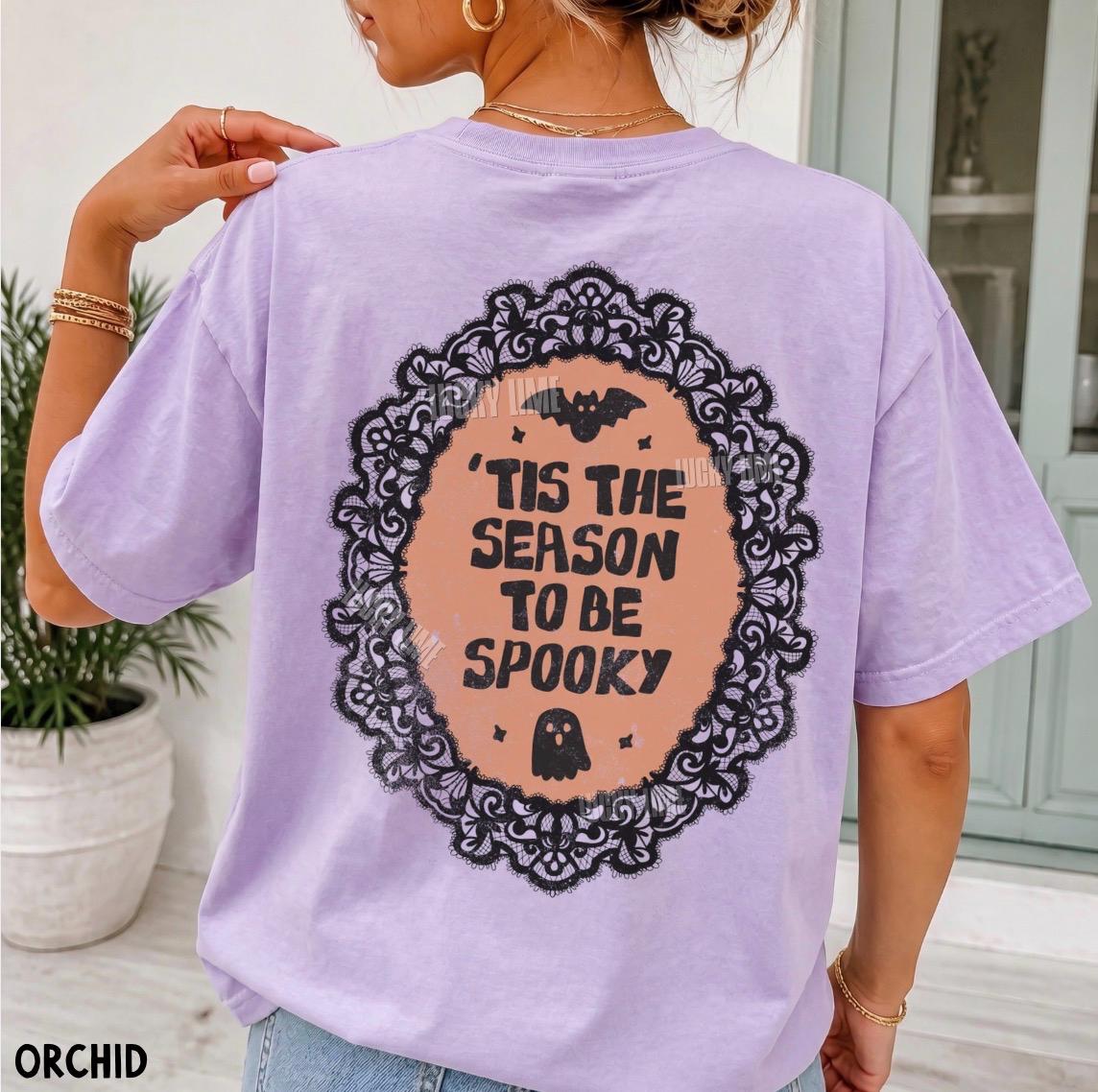 Tis the Season to be Spooky Shirt, Cute Ghost Shirt, Bat Halloween Tee, Back Design Halloween Graphic Tee, Womens Halloween Shirt, Fall Top