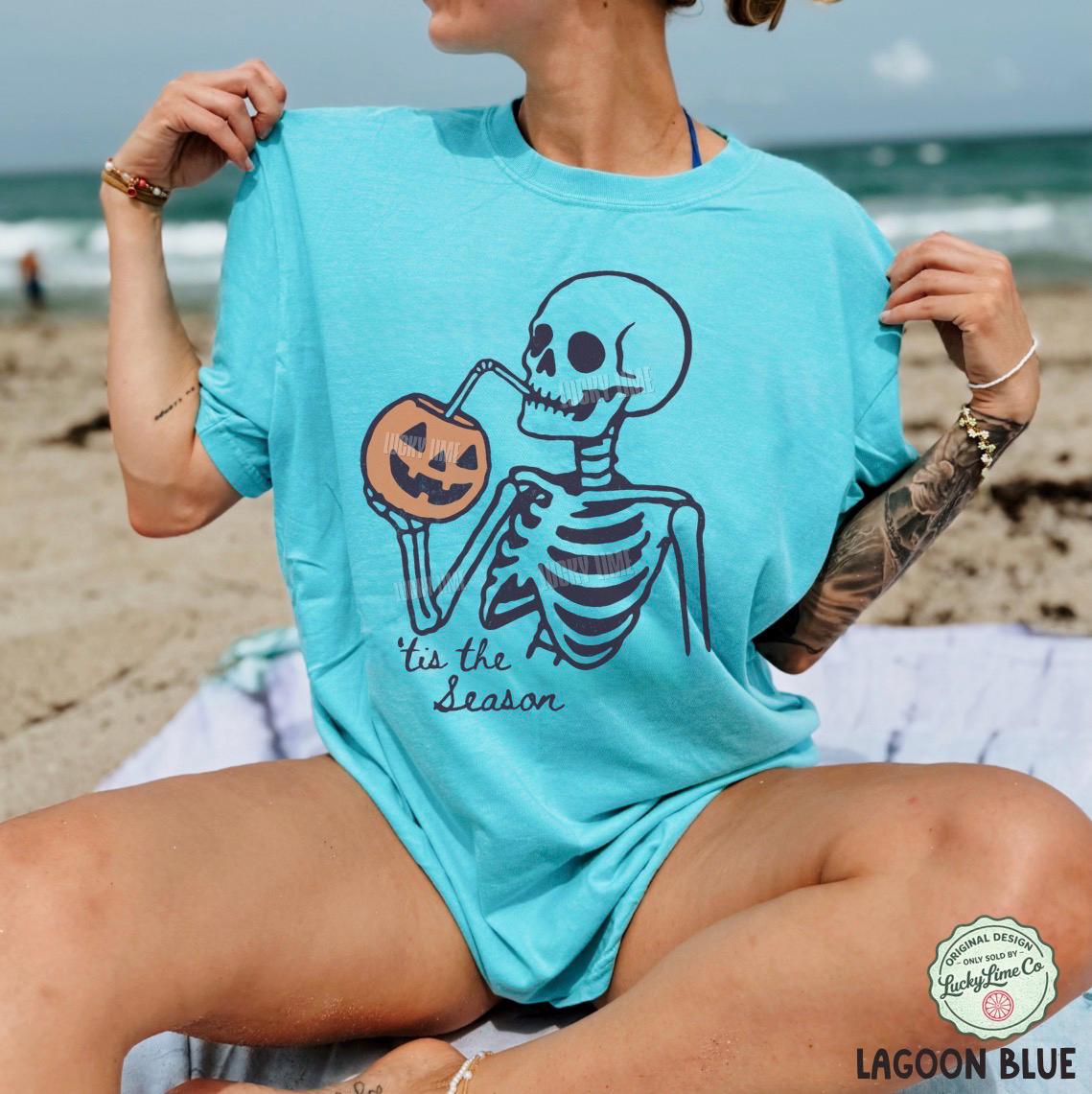 Tis The Season Halloween Shirt, Skeleton Halloween Shirt, Summerween Halloween Shirt, Fall Shirt, Unisex Halloween Shirt, Pumpkin Season Tee