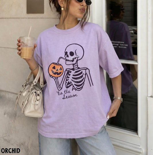 Tis The Season Halloween Shirt, Skeleton Halloween Shirt, Summerween Halloween Shirt, Fall Shirt, Unisex Halloween Shirt, Pumpkin Season Tee