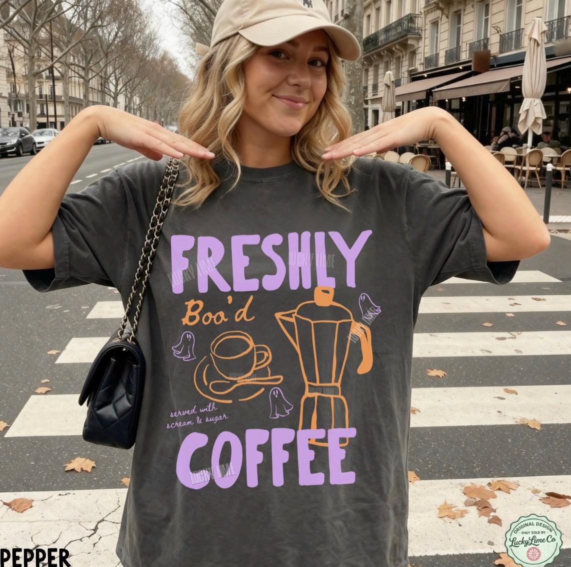 Halloween Coffee Shirt, Freshly Boo’d Coffee Shirt, Cute Ghost Shirt, Skeleton Halloween Tshirt, Coffee Lover Gift, Spooky