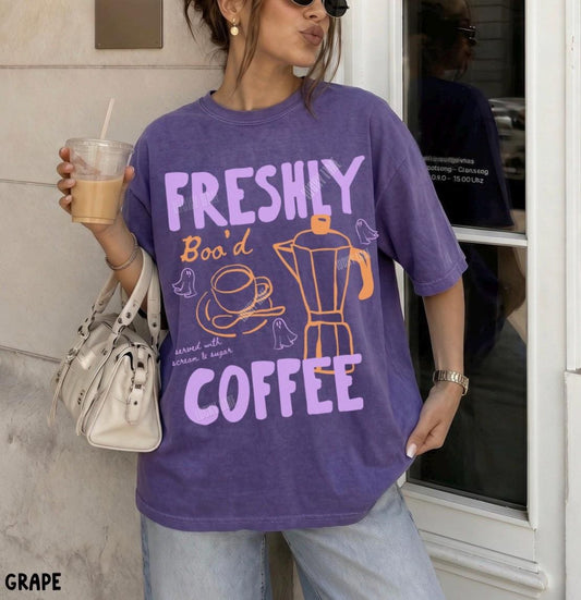 Halloween Coffee Shirt, Freshly Boo’d Coffee Shirt, Cute Ghost Shirt, Skeleton Halloween Tshirt, Coffee Lover Gift, Spooky