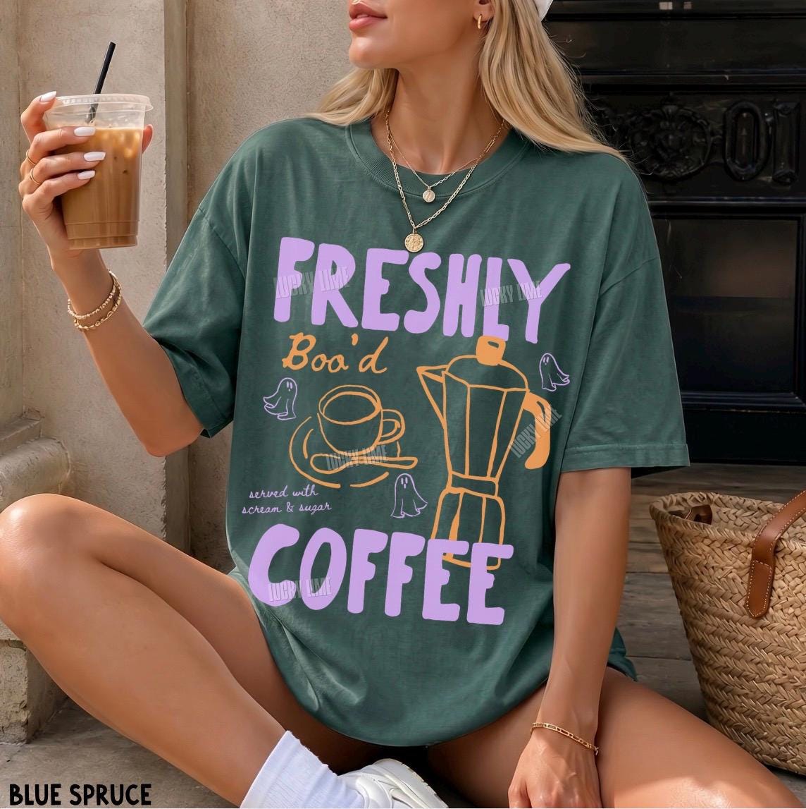 Halloween Coffee Shirt, Freshly Boo’d Coffee Shirt, Cute Ghost Shirt, Skeleton Halloween Tshirt, Coffee Lover Gift, Spooky