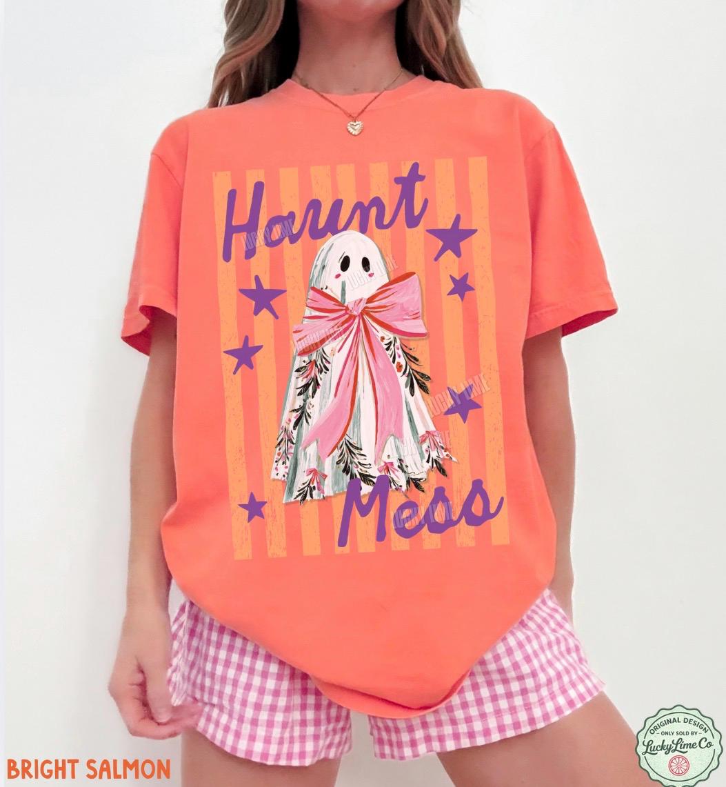 Haunt Mess Ghost Shirt, Funny Halloween Tshirt, Spooky Season Shirt, Trendy Halloween Vibes Tee, Preppy Striped Halloween Shirt, Fall Shirts
