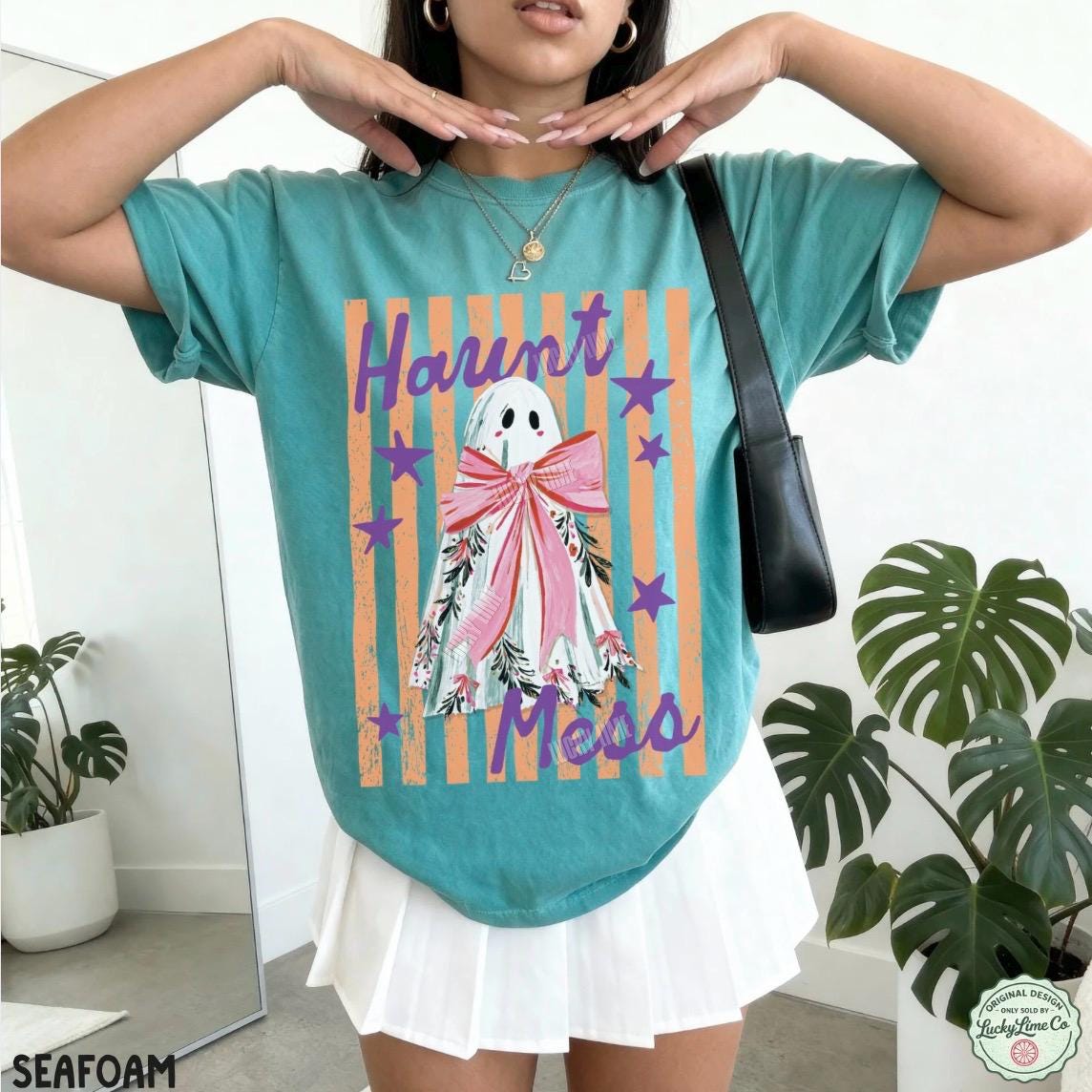 Haunt Mess Ghost Shirt, Funny Halloween Tshirt, Spooky Season Shirt, Trendy Halloween Vibes Tee, Preppy Striped Halloween Shirt, Fall Shirts