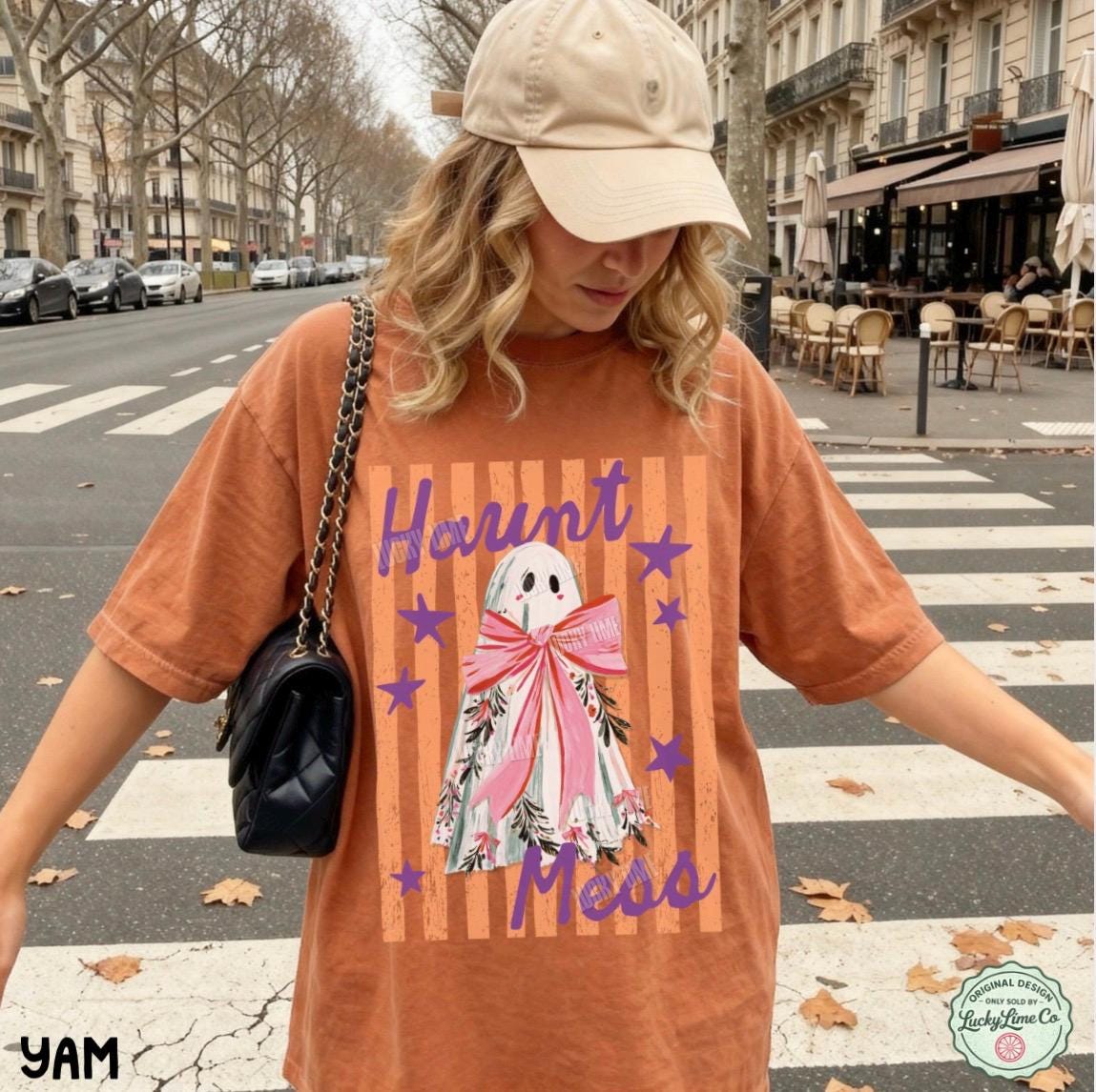 Haunt Mess Ghost Shirt, Funny Halloween Tshirt, Spooky Season Shirt, Trendy Halloween Vibes Tee, Preppy Striped Halloween Shirt, Fall Shirts
