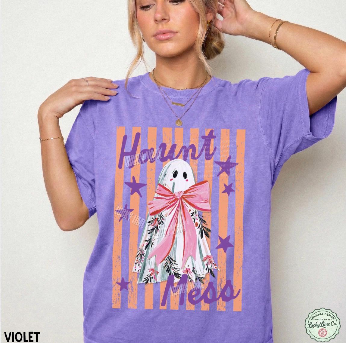 Haunt Mess Ghost Shirt, Funny Halloween Tshirt, Spooky Season Shirt, Trendy Halloween Vibes Tee, Preppy Striped Halloween Shirt, Fall Shirts