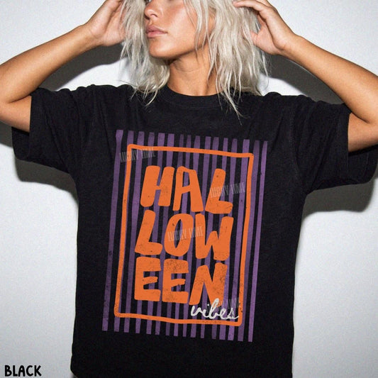 Halloween Vibes Shirt, Trendy Halloween Tee, Striped Halloween Shirt, Retro Halloween Tshirt, Preppy Halloween, Fall Graphic Tee, Spooky Top