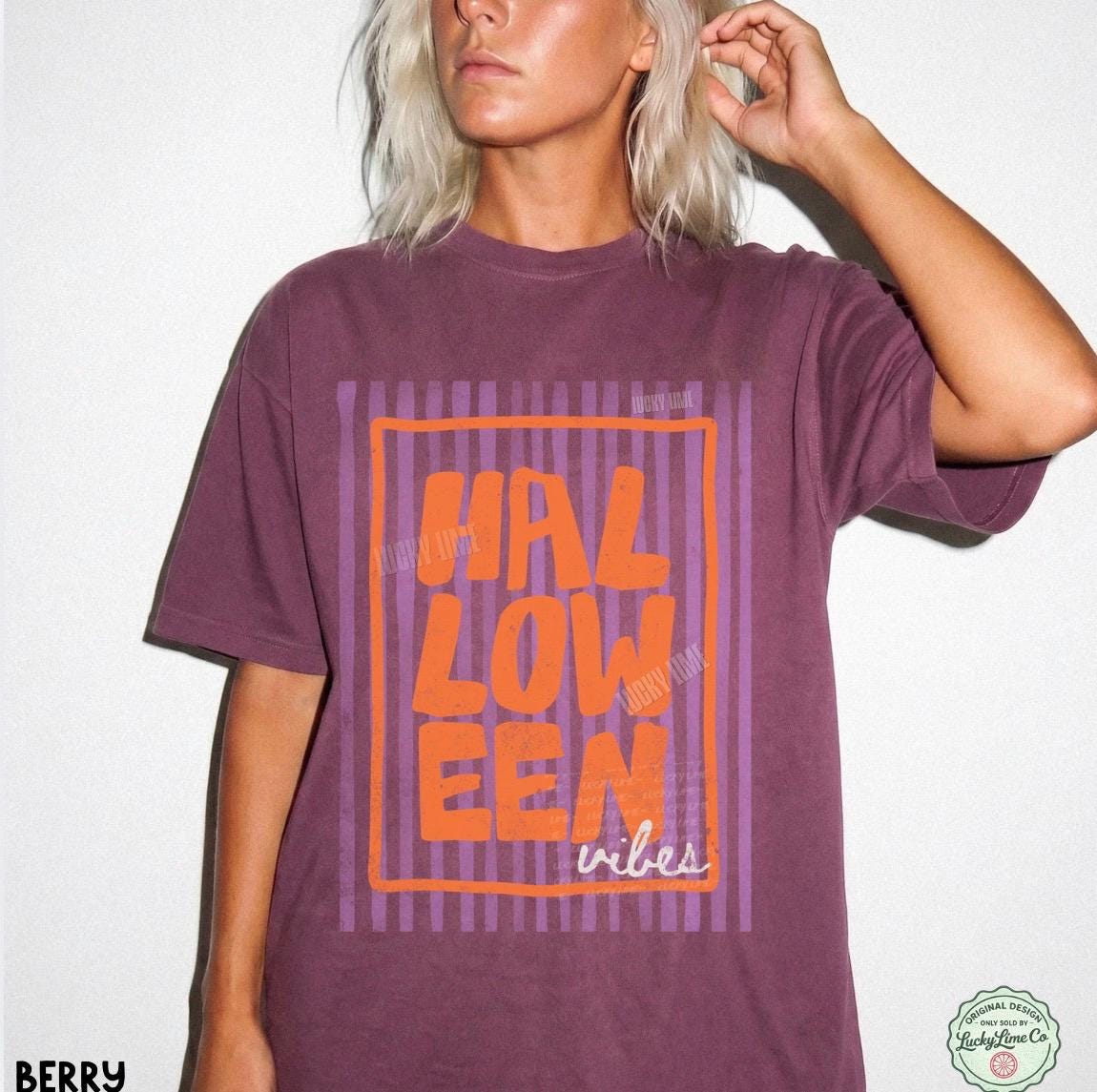 Halloween Vibes Shirt, Trendy Halloween Tee, Striped Halloween Shirt, Retro Halloween Tshirt, Preppy Halloween, Fall Graphic Tee, Spooky Top