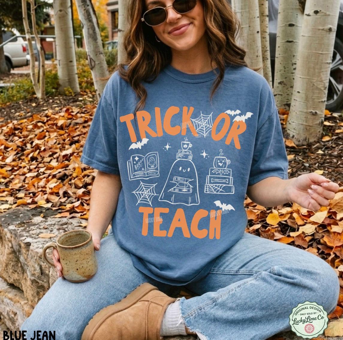 Teacher Halloween Shirt, Trick or Teach Shirt, Cute Halloween Teacher Shirt, Spooky Teacher Tshirt, Retro Ghost Reading Tee