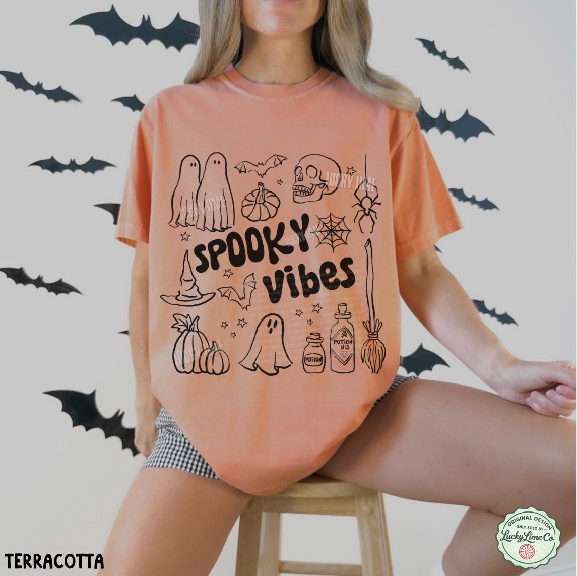Spooky Vibes Shirt, Retro Halloween Shirt, Spooky Season Tee, Halloween Doodles Shirt, Skeleton Halloween, Cute Ghost Shirt, Witchy Vibes
